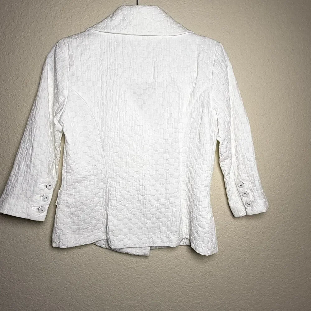 CAbi Blazer White Double Breasted Wide Lapel 3/4 Sleeve Size S #212 Businesscore